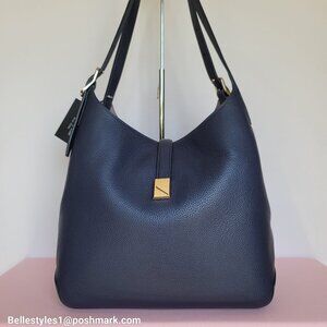 KATE SPADE Deco LARGE Pebbled Leather Slouchy Shoulder Bag- Parisian Navy ⭐